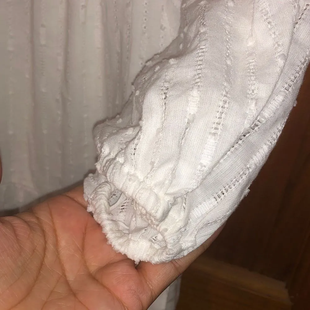 366. Roan + Ryan mini white raglan puff sleeves dress tiered with pockets XS - Image 9