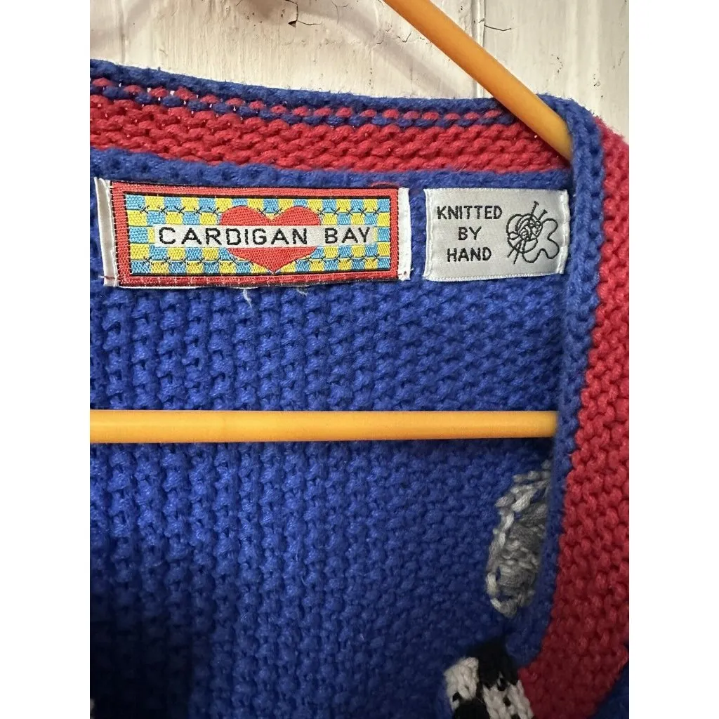Cardigan Bay Sweater Cowboy Boot Hand Knitted Small button front vtg equestrian Blue - Image 7