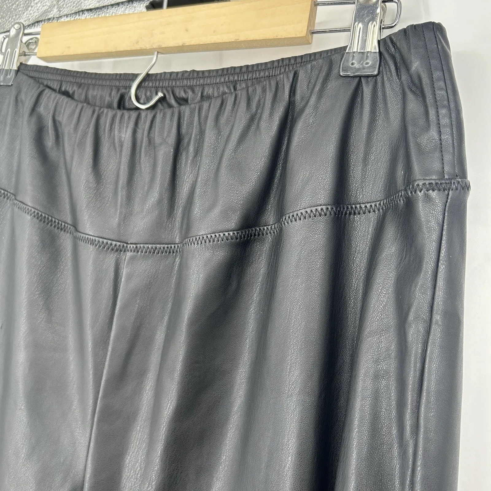 LRL Lauren Ralph Lauren Faux Leather Leggings Black Stretch High Rise Size 14W - Image 3