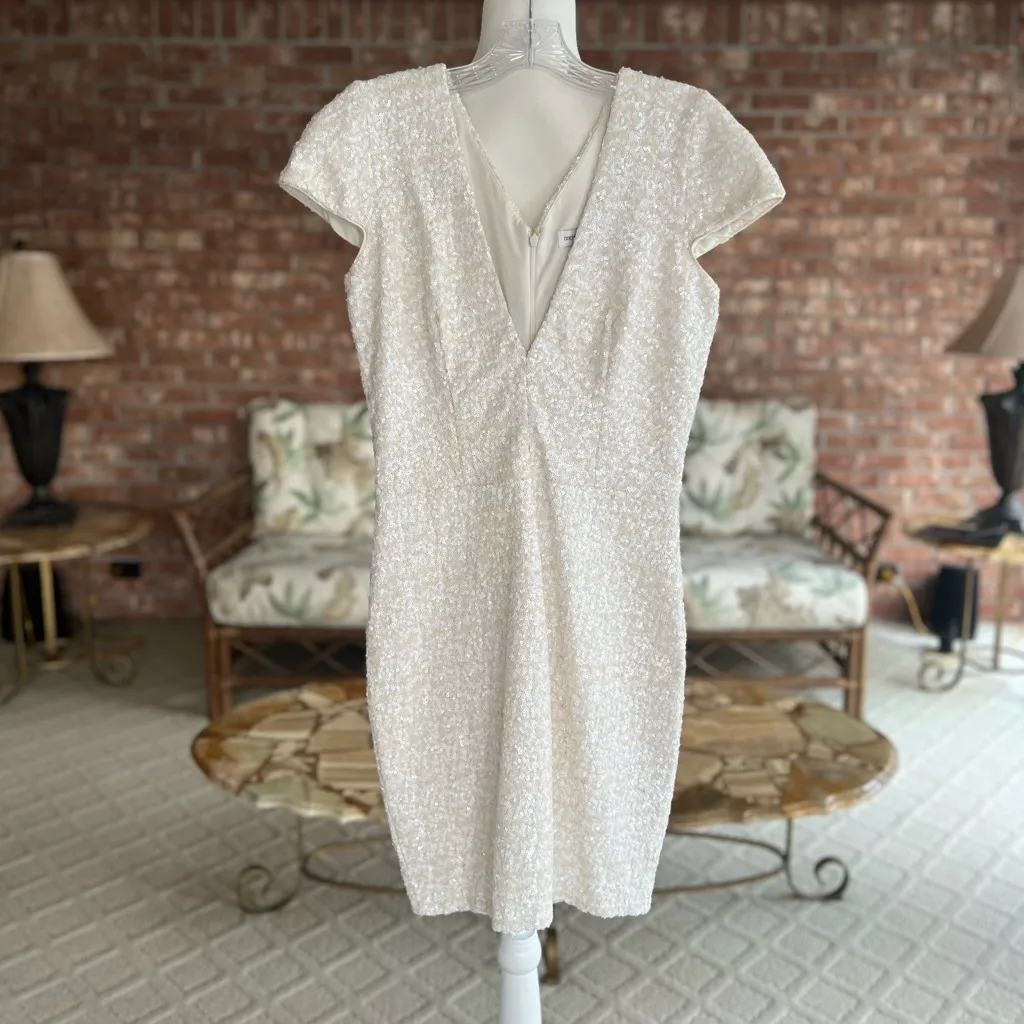 Dress The Population Dress Zoe Sequin Bodycon White Cream Mini 2 Cocktail Low V - Image 14