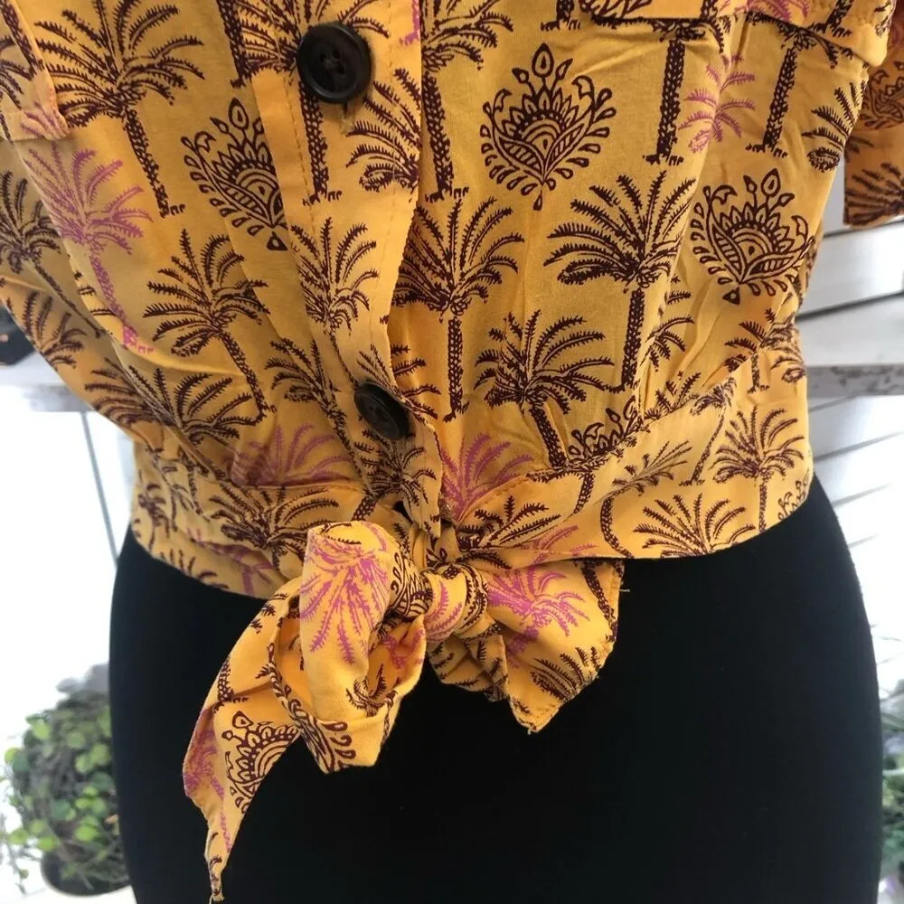 Urban Outfitters Hawaiian Crop Top Tropical Palm Print Small - Image 9