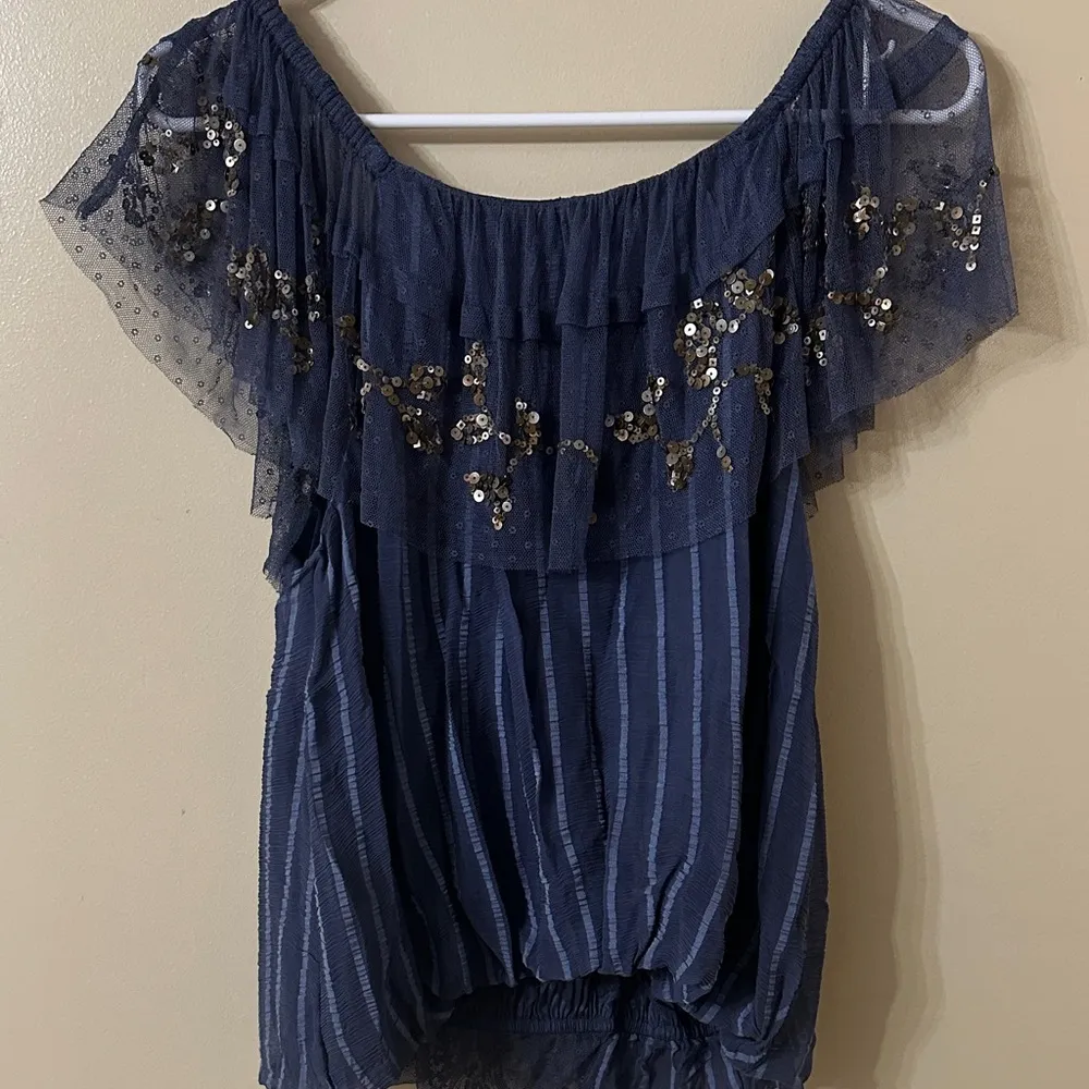 Free People Navy Sequin Blouse - Image 8
