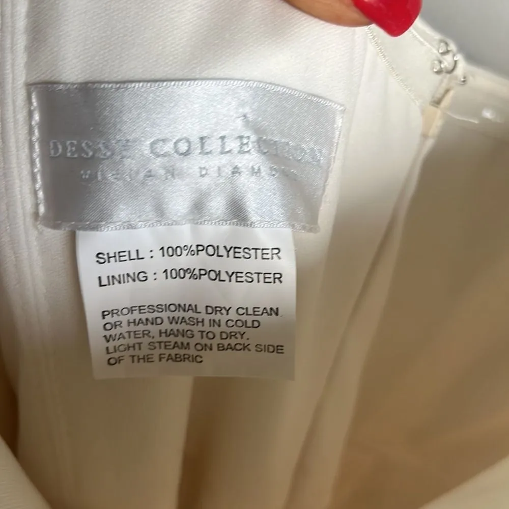 NEW Dessy Collection STRAPLESS NOTCH CREPE JUMPSUIT WITH POCKETS IN IVORY White Size 14 - Image 7