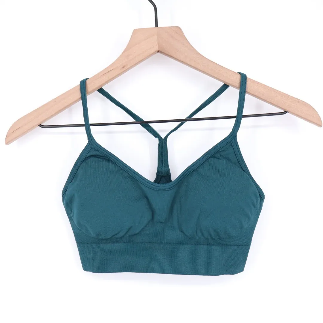 Gymshark Seamless Sports Bra Teal Ribbed Racerback Athletic Top Size S - Image 2