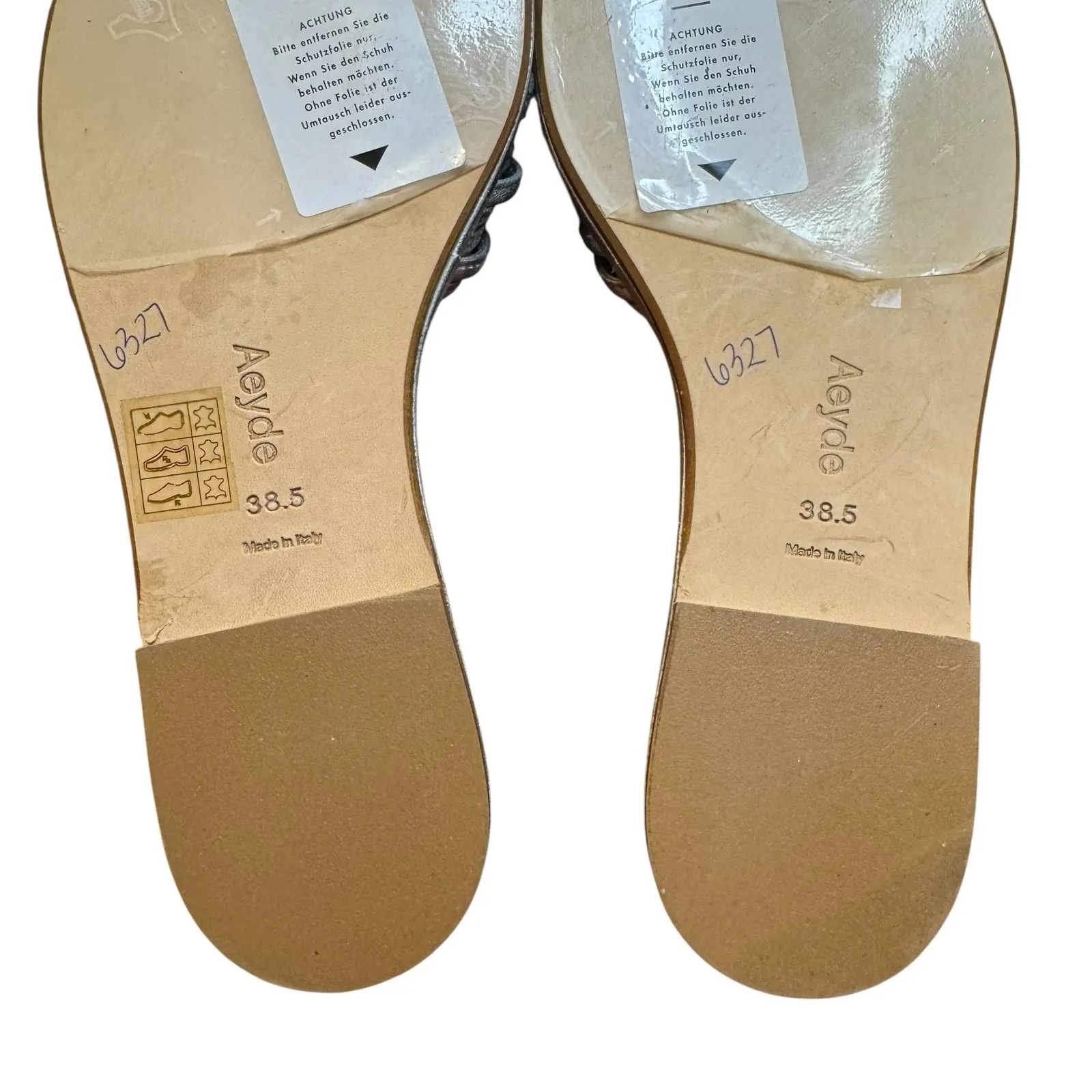 Aeyde Shoes Womens Size 38.5 Silver Metallic Slide Sandals Made in Italy Strappy - Image 10