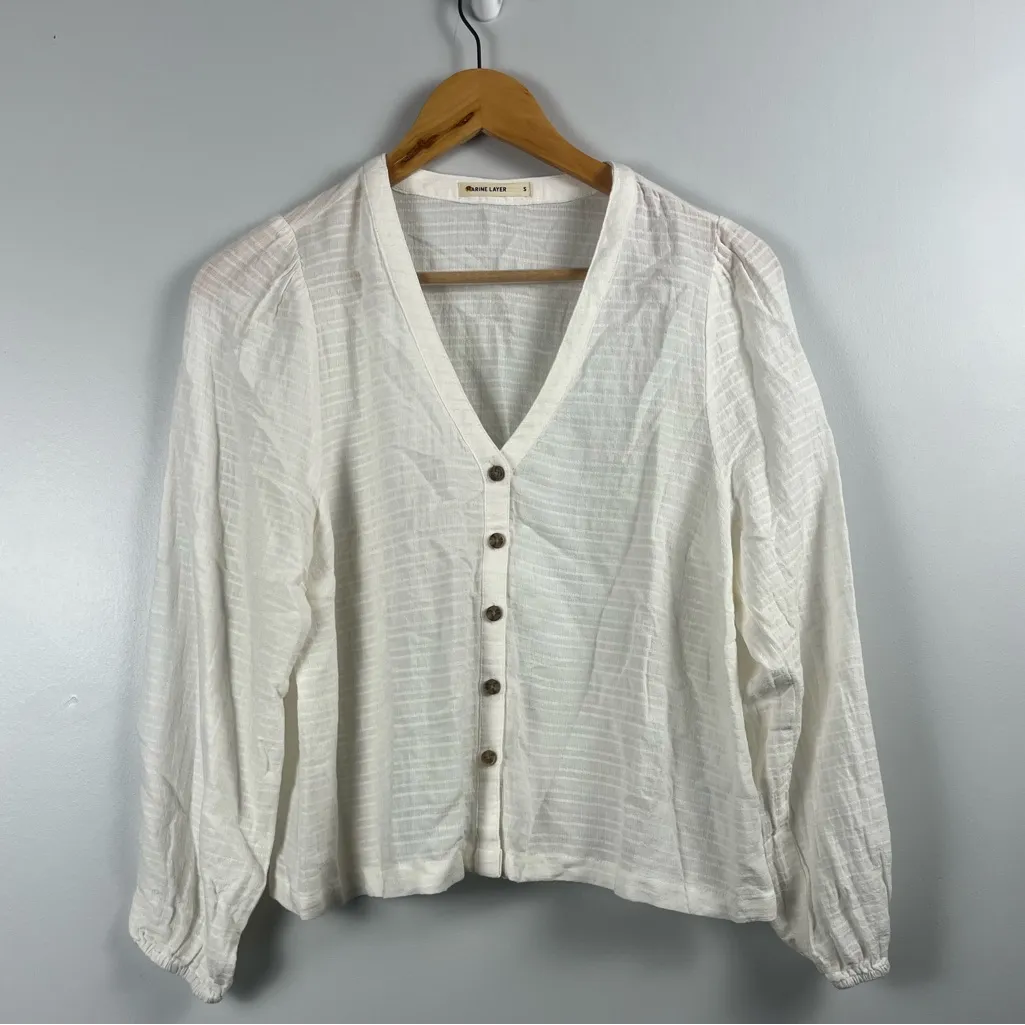 MARINE LAYER  Colette Stripe Cotton Blend Button-Up Top size small - Image 3