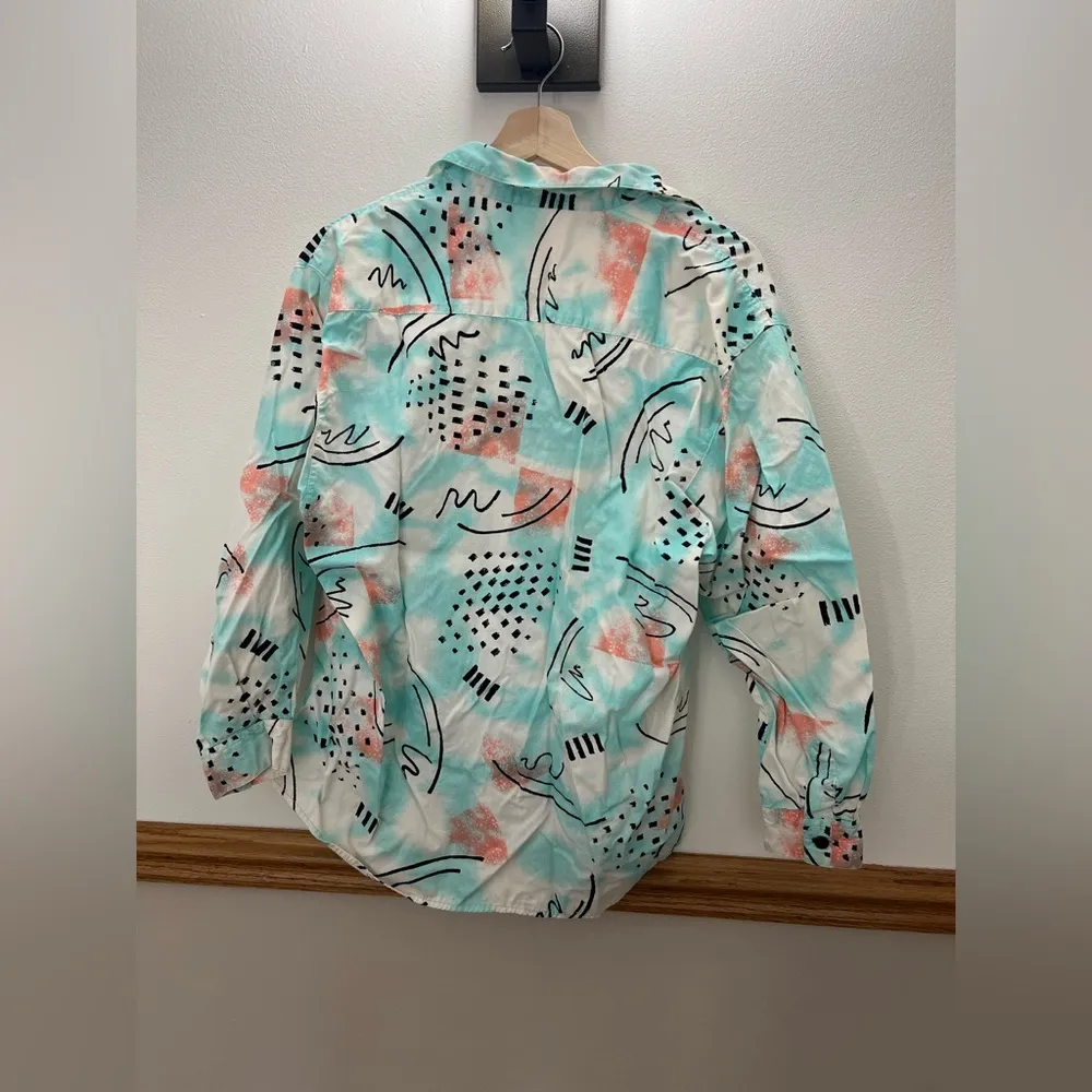 Vintage 90s 80s Shark Week Retro Button Down Collared Blouse Size Medium White - Image 3