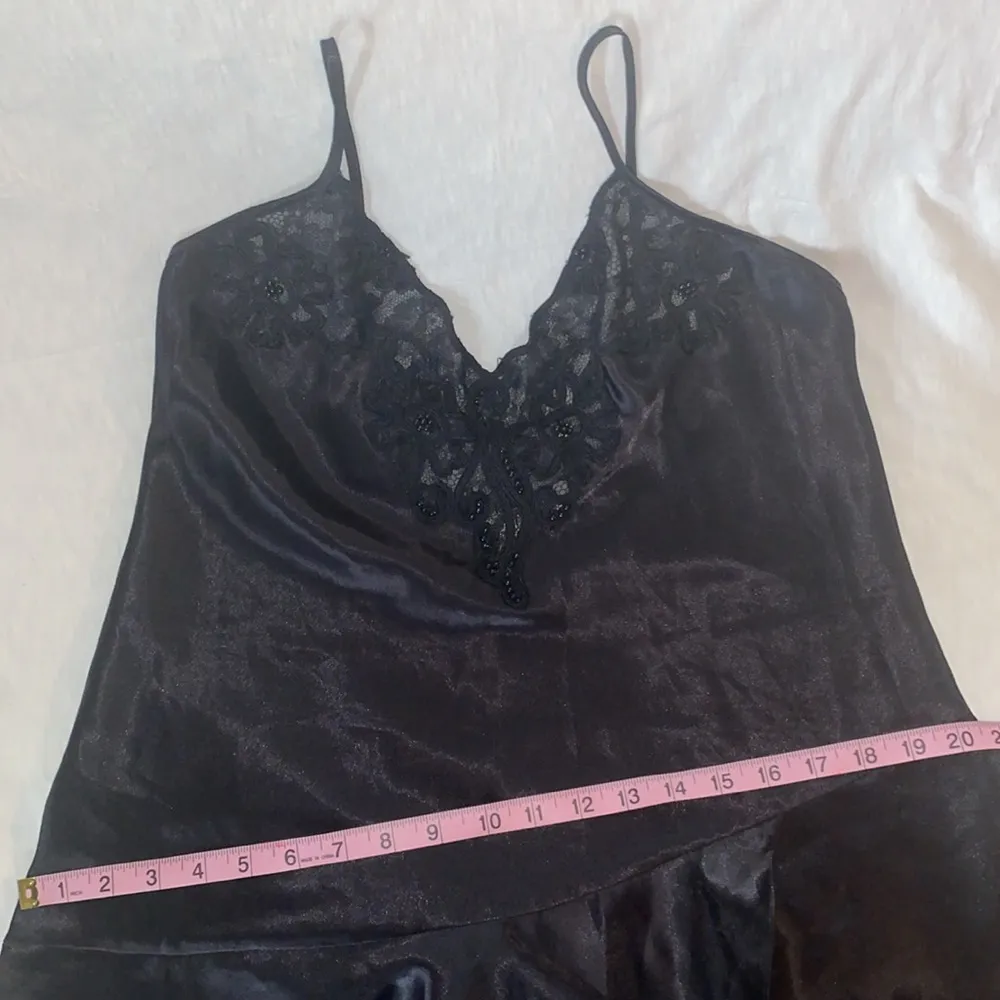 Cacique Chemise Size M Vintage Lace Floral Ruffle Spaghetti Strap Slip Dress - Image 10