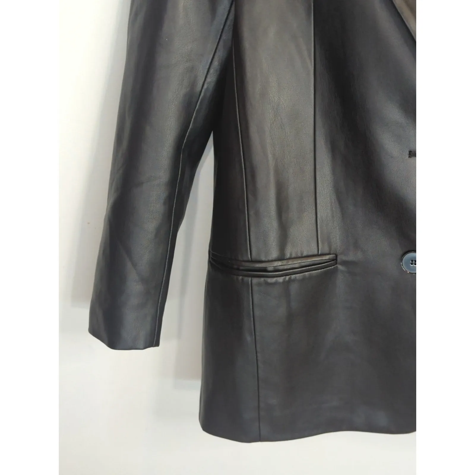Zara Black Blazer Jacket Women's Small Vegan Leather Punk Bikercore Outdoor NWOT - Image 4
