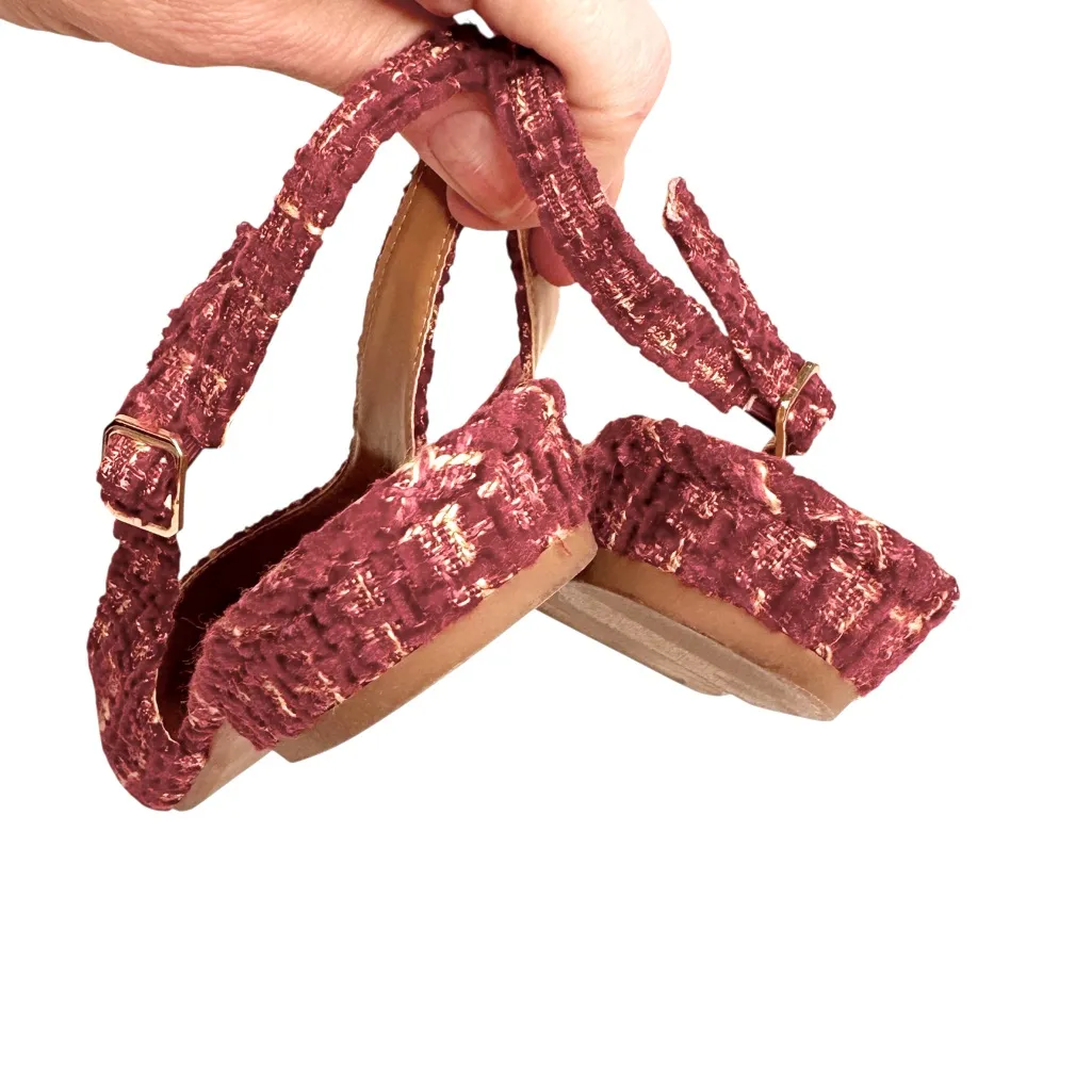 KENSIE PIPER TWEED BURGUNDY POINTY TOE SLING BACK FLATS SZ 9.5 - Image 6