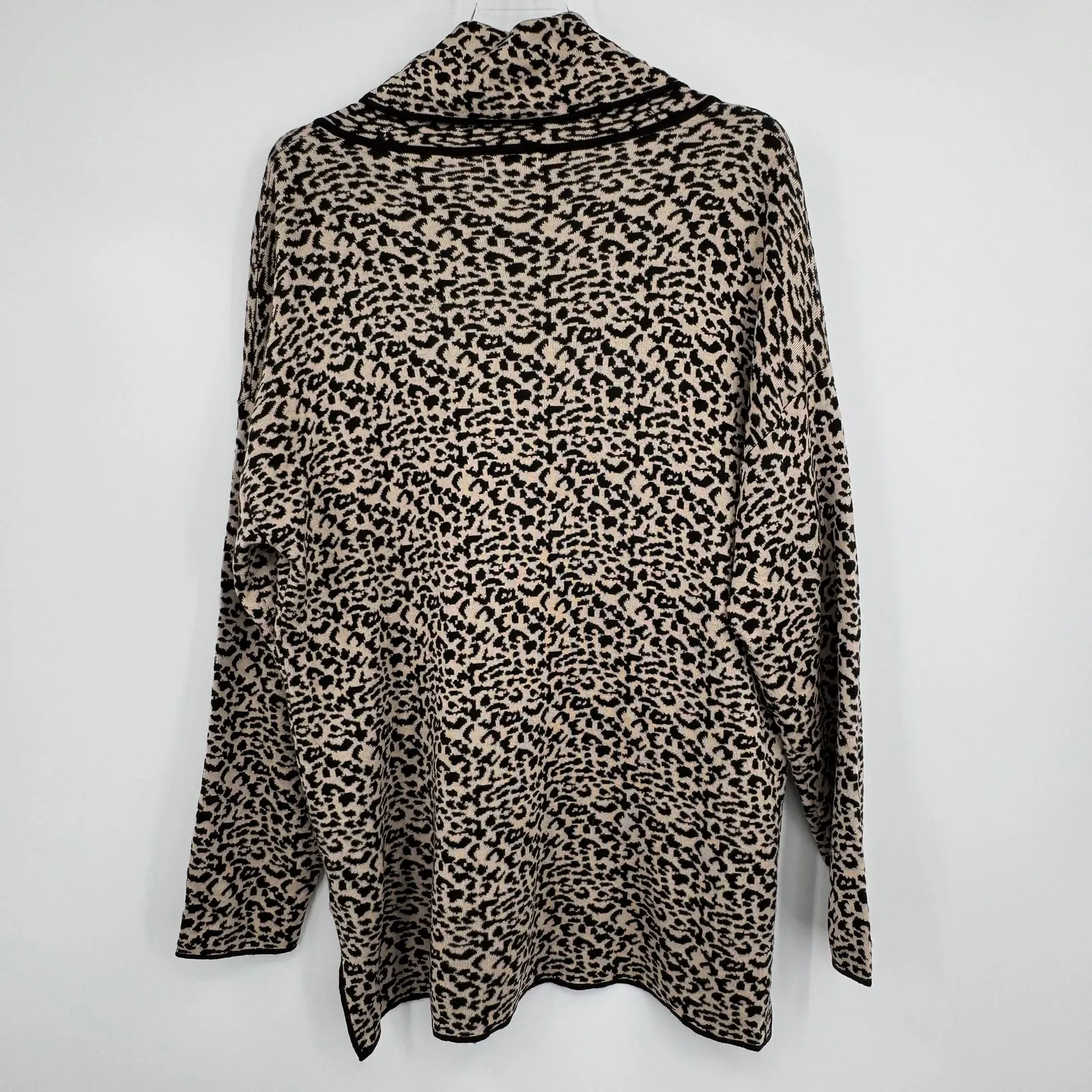 Calvin Klein sweater large cowl neck pullover leopard print tunic black tan - Image 4