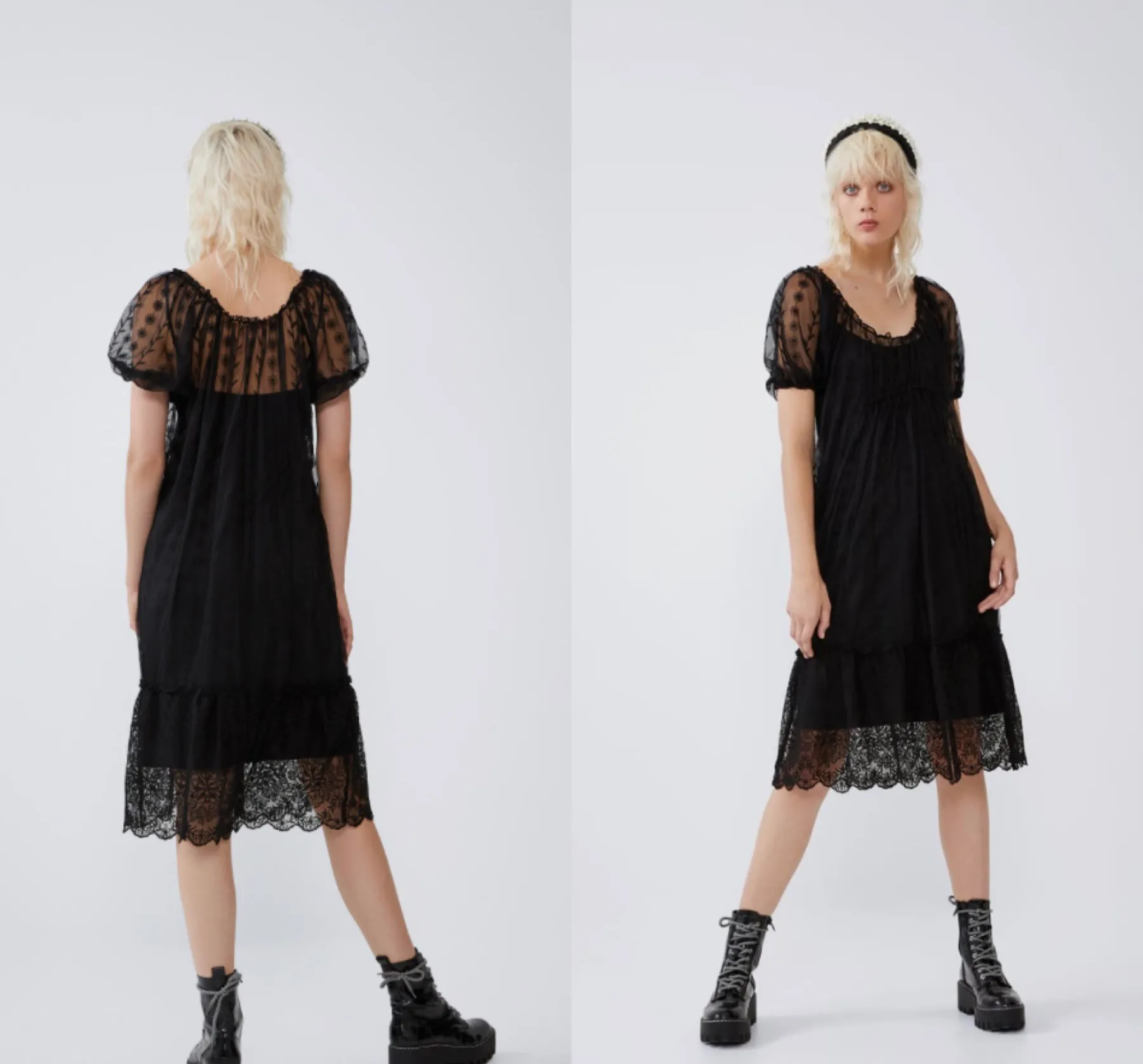 NWT  Black Semi-Sheer Lined Lace Ruffled Hem Knee Length Dress 2712/805 M - Image 3