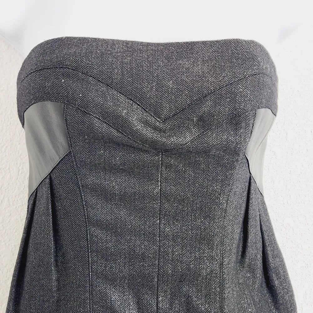 BEBE Strapless Leather/Wool Bustier Sparkly Dress Size: 0 - Image 2