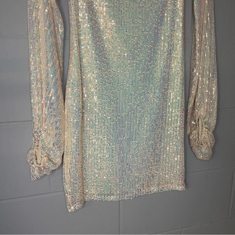 Lucy in The Sky Sparkle Sequin Mini Dress in Champagne Women’s Size Medium - Image 6