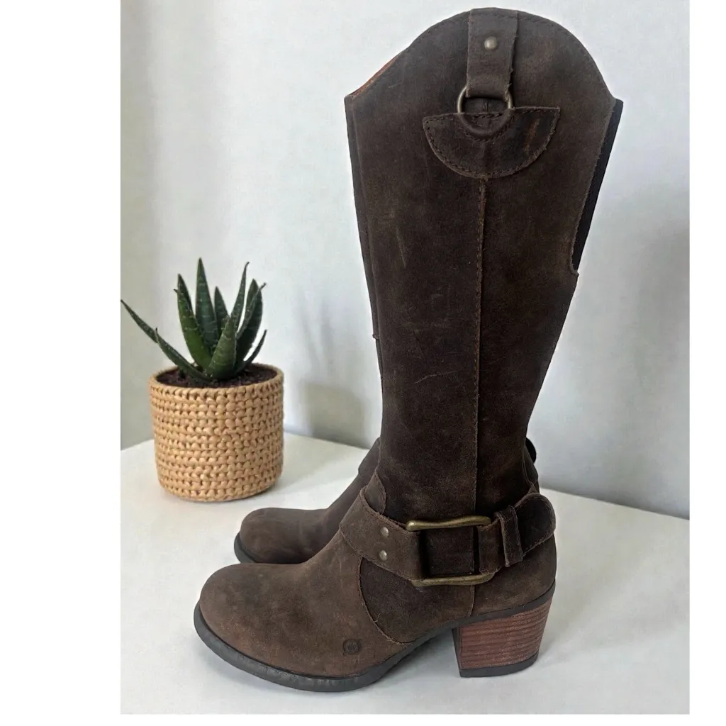 Born Loreza western tall leather boots harness buckle 6 Brown - Image 14