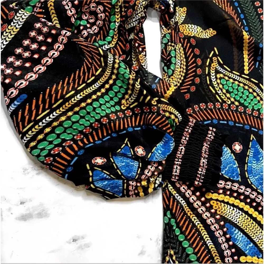 NWOT  Boho Paisley Lantern Sleeve Blouse M - Image 6