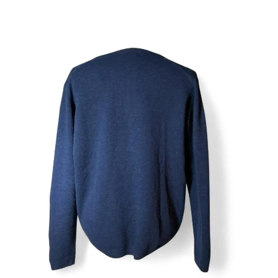 ISLE ESSENTIALS Navy Blue 100% Merino Wool V Neck Button Front Cardigan Sweater Size L - Image 2