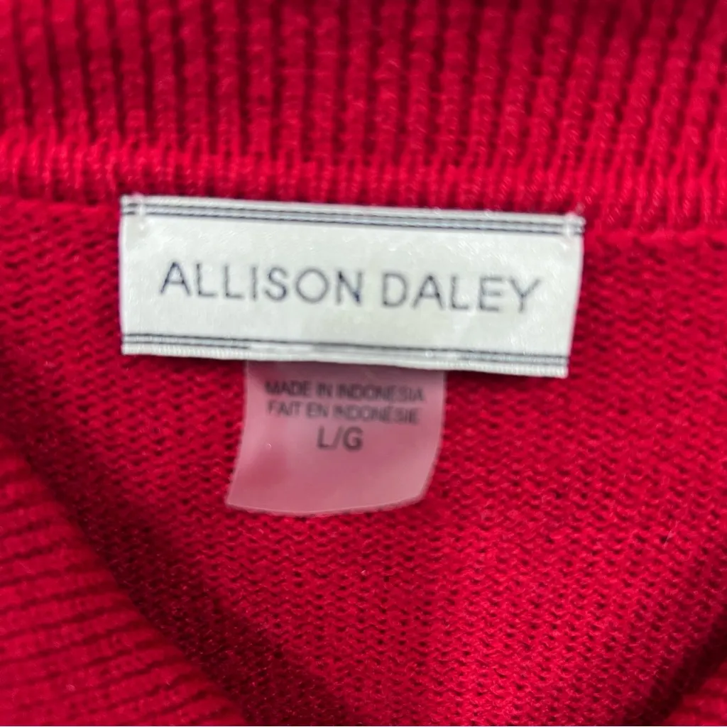 Allison Daley Red L full zip up long sleeve sweater snowflake appliqué sequins - Image 2