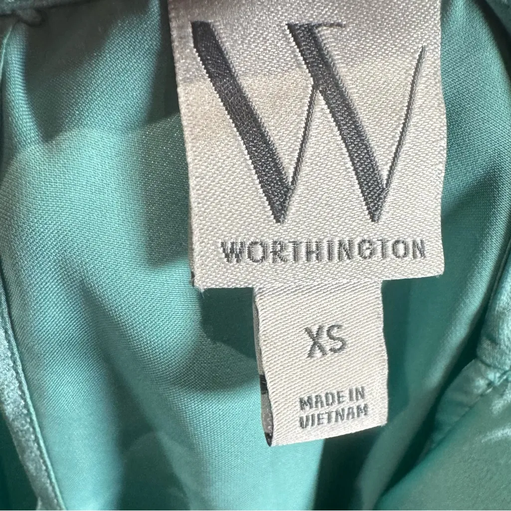 Worthington long sleeve aqua green twist front satin blouse top size XS - Image 5