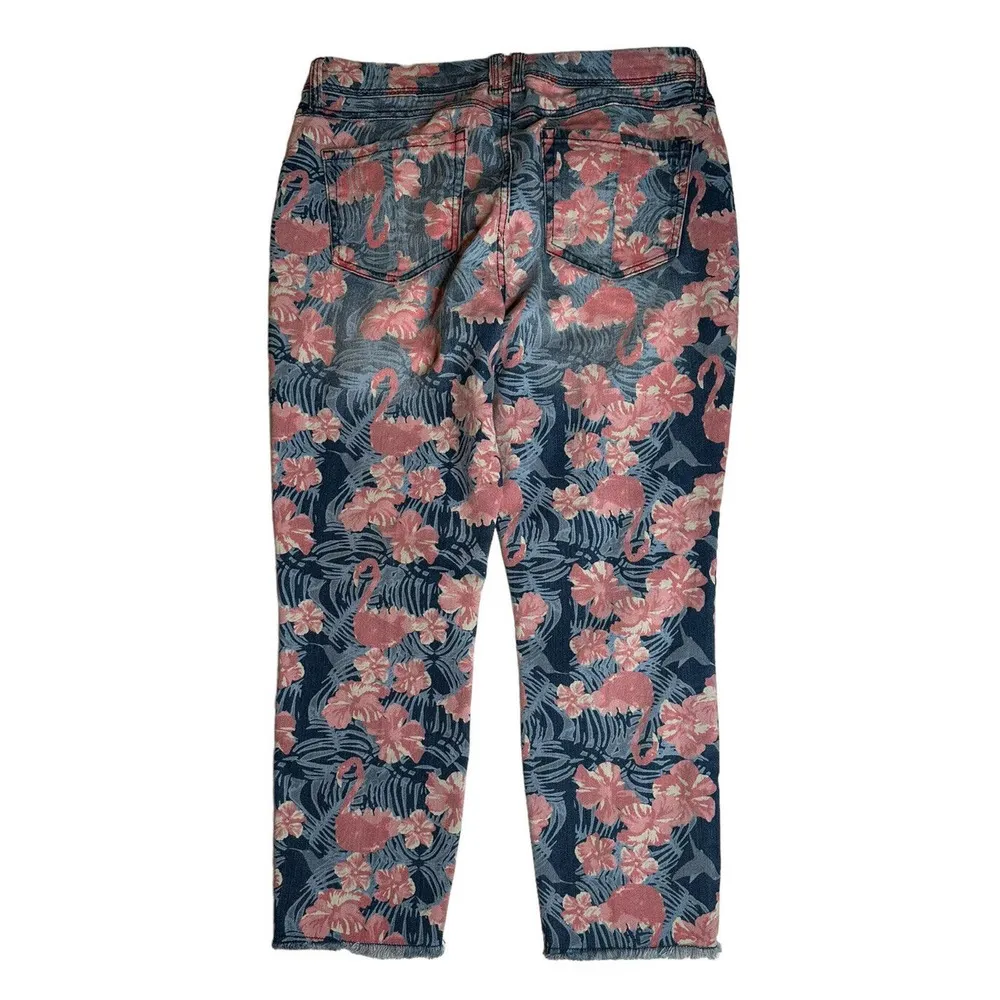Signature Studio Womens Cropped Skinny Jeans Raw Hem Blue Pink Flamingo Size 6 - Image 7