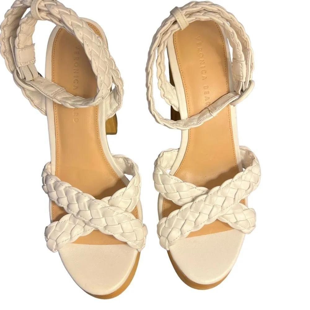 Veronica Beard Gael White Leather Braided Ankle-Strap Platform Sandals Sz 9 NWOT - Image 4