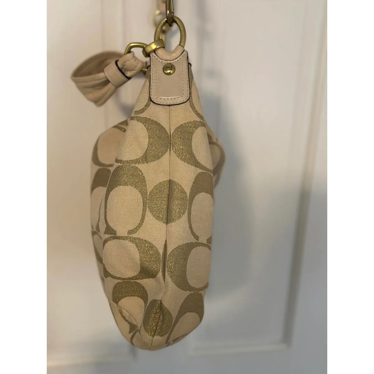 COACH Kristin Lurex Champagne Woven Hobo Shoulder Bag Purse - Image 8