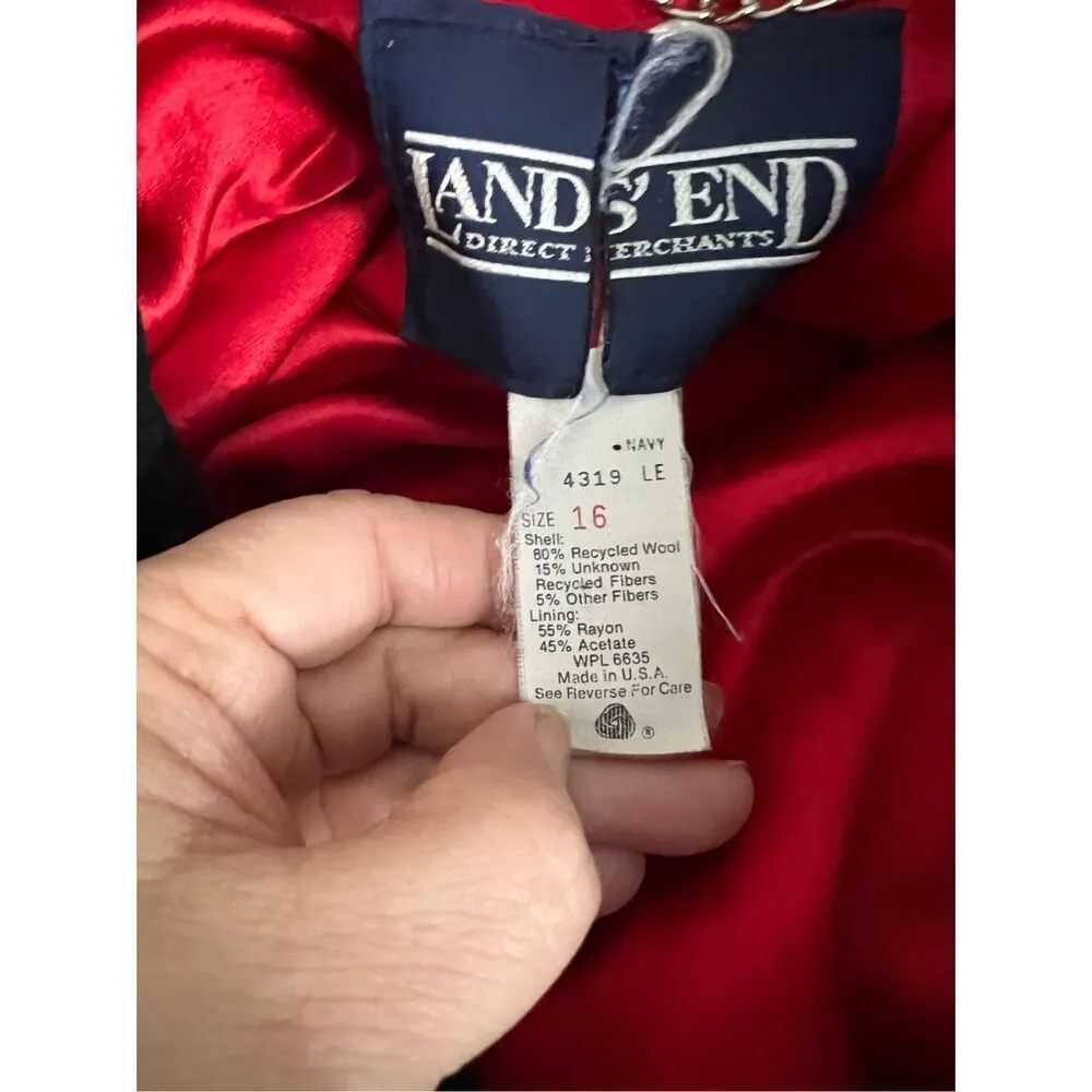 Vintage Land’s End PEA COAT HEAVY WOOL blend Size 16 Navy Jacket - Image 5