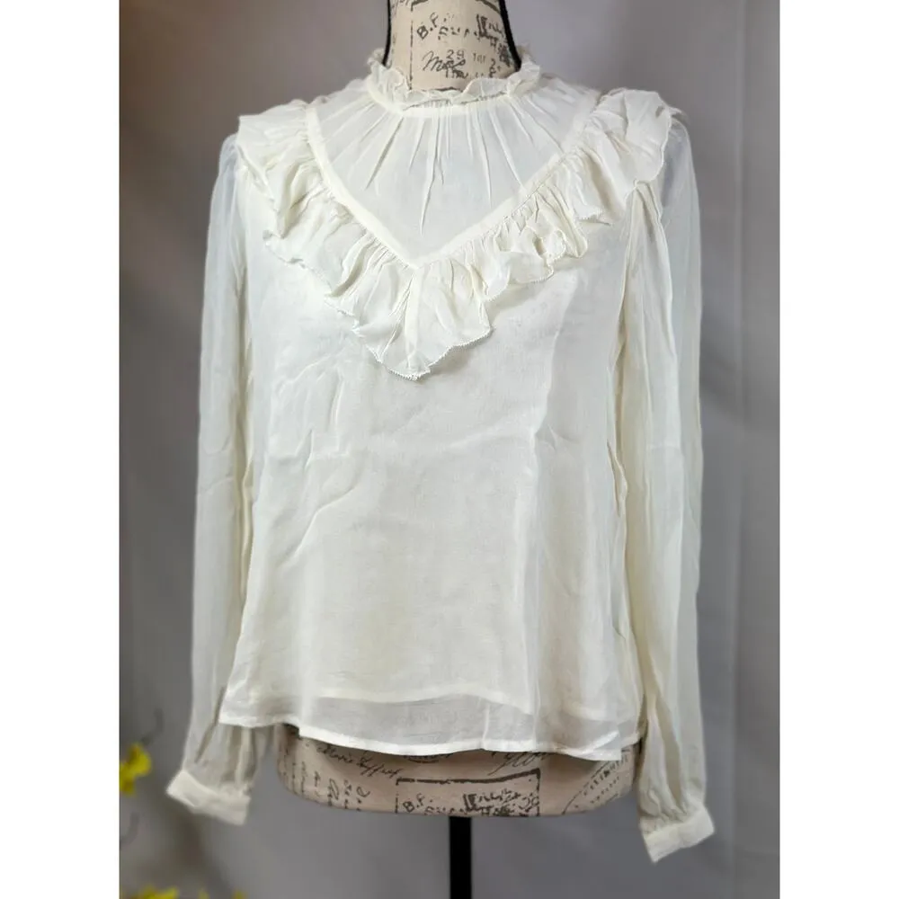 Joes Jeans The Bailey Pleated Blouse Ivory size XS - Image 4