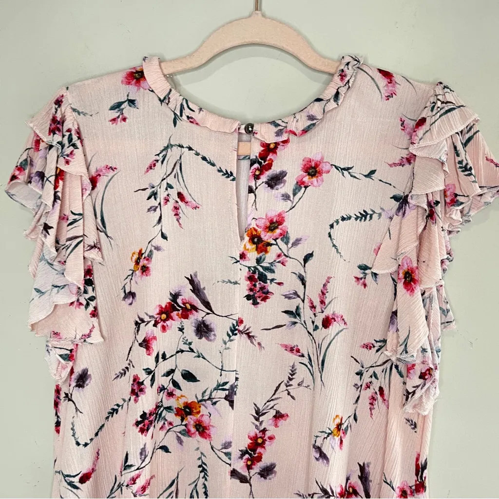 HAPTICS Pink Floral Double Ruffle Flutter Sleeve Blouse, Small - Image 5