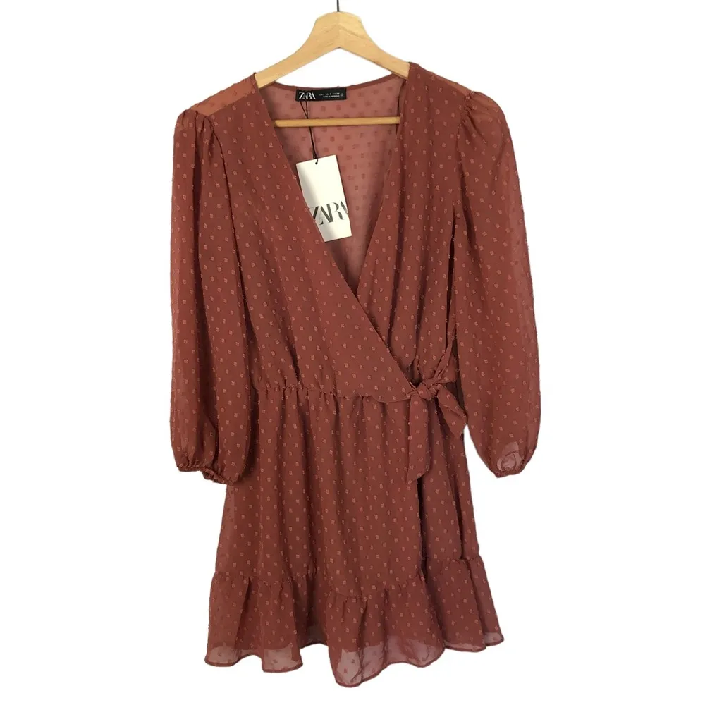 Zara Rose Pink Swiss Dot Long Sleeve Wrap Romper Mini Dress S - Image 2