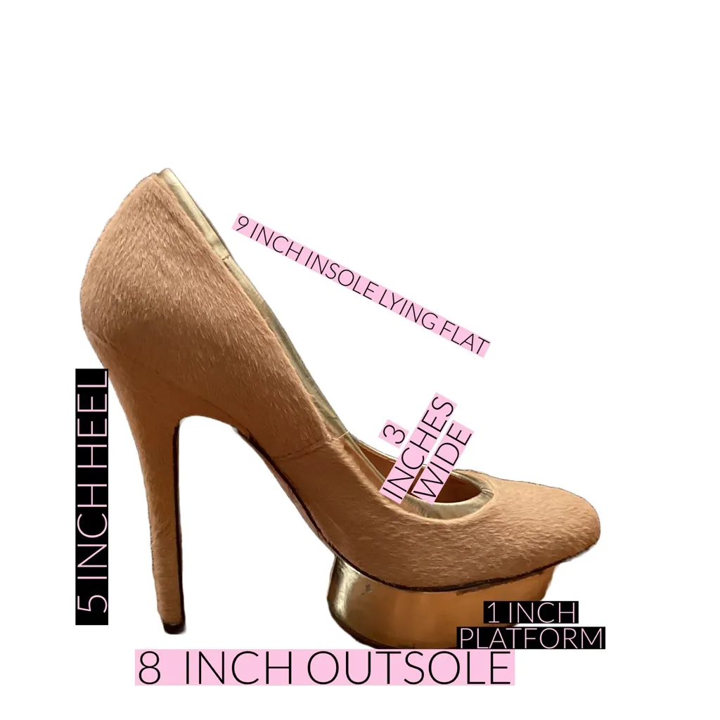 L.A.M.B. BEIGE & GOLD FUR & LEATHER "NIKKO" PLATFORM STILETTO HEELS (6M) - Image 14