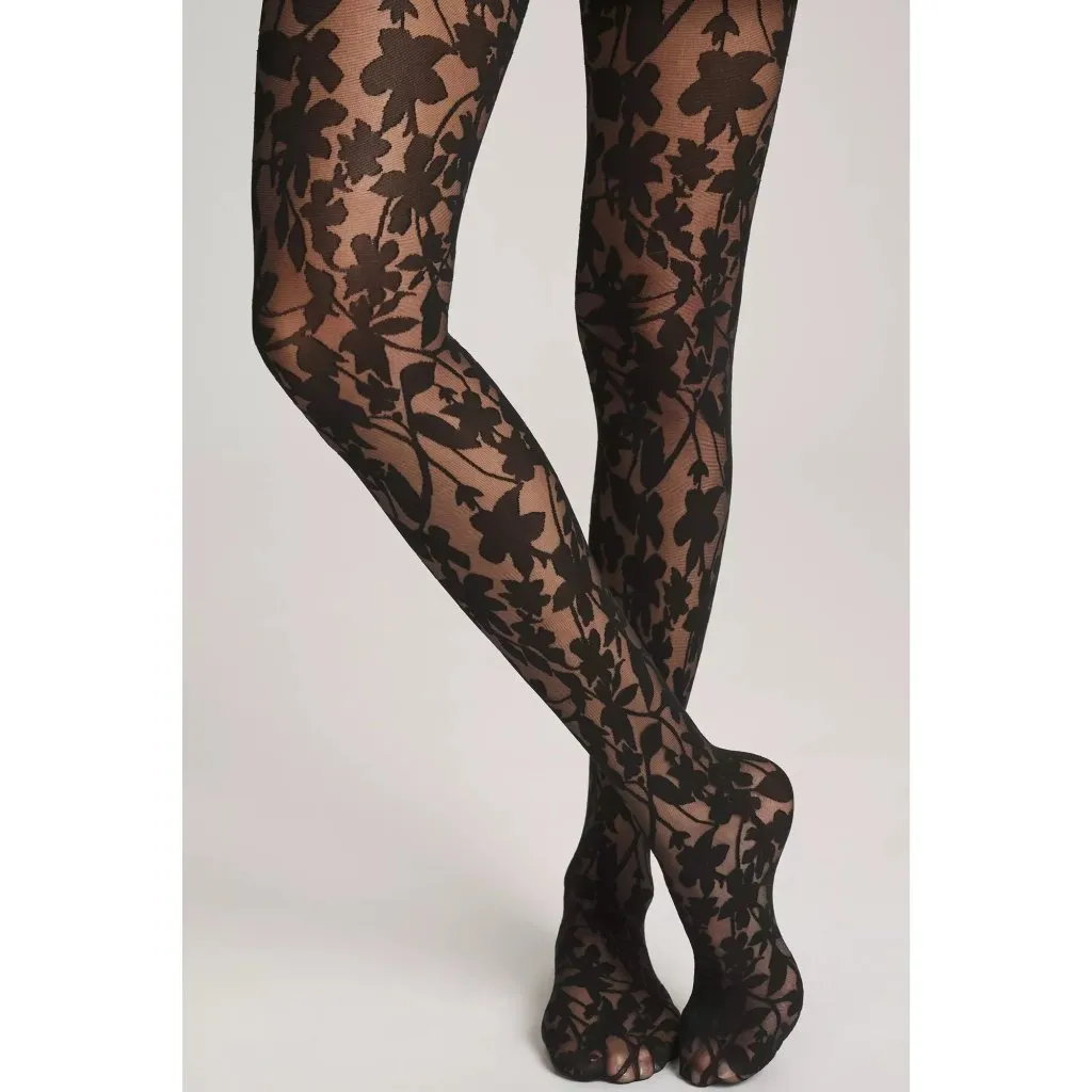 Wolford Graphic Flower Tights in Umber & Black Small Womens Nylons Pantyhose - Image 2