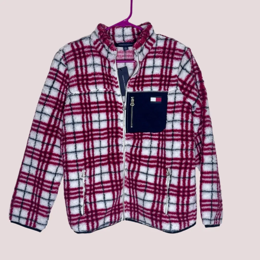 NWT Tommy Hilfiger Color Block Zip Up Sherpa Jacket, Soft Ivory,‎ XS - Image 4