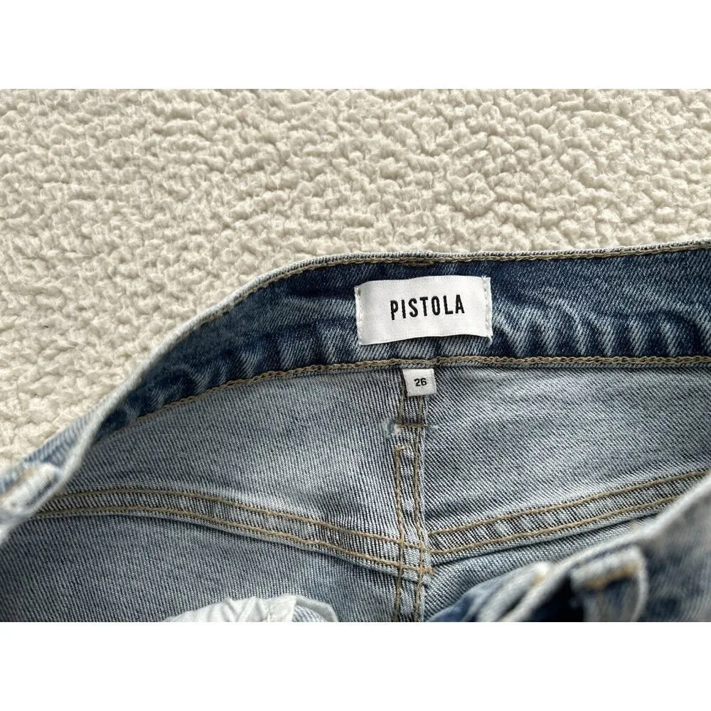 Pistola High Rise Straight Ankle Leg Vintage Denim Exposed Button Fly Size 26 - Image 6