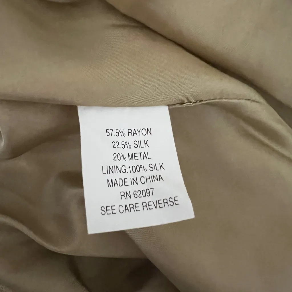 Vivienne Tam Silk Blend Gold Metallic Print Pattern Velvet Waist Fit Flare Dress - Image 3