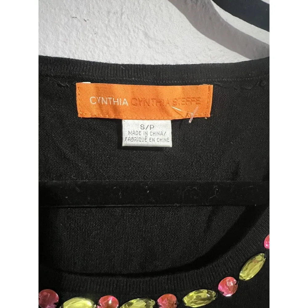 Cynthia Steffe Beaded Black Sleeveless Stretch Blouse - Image 3