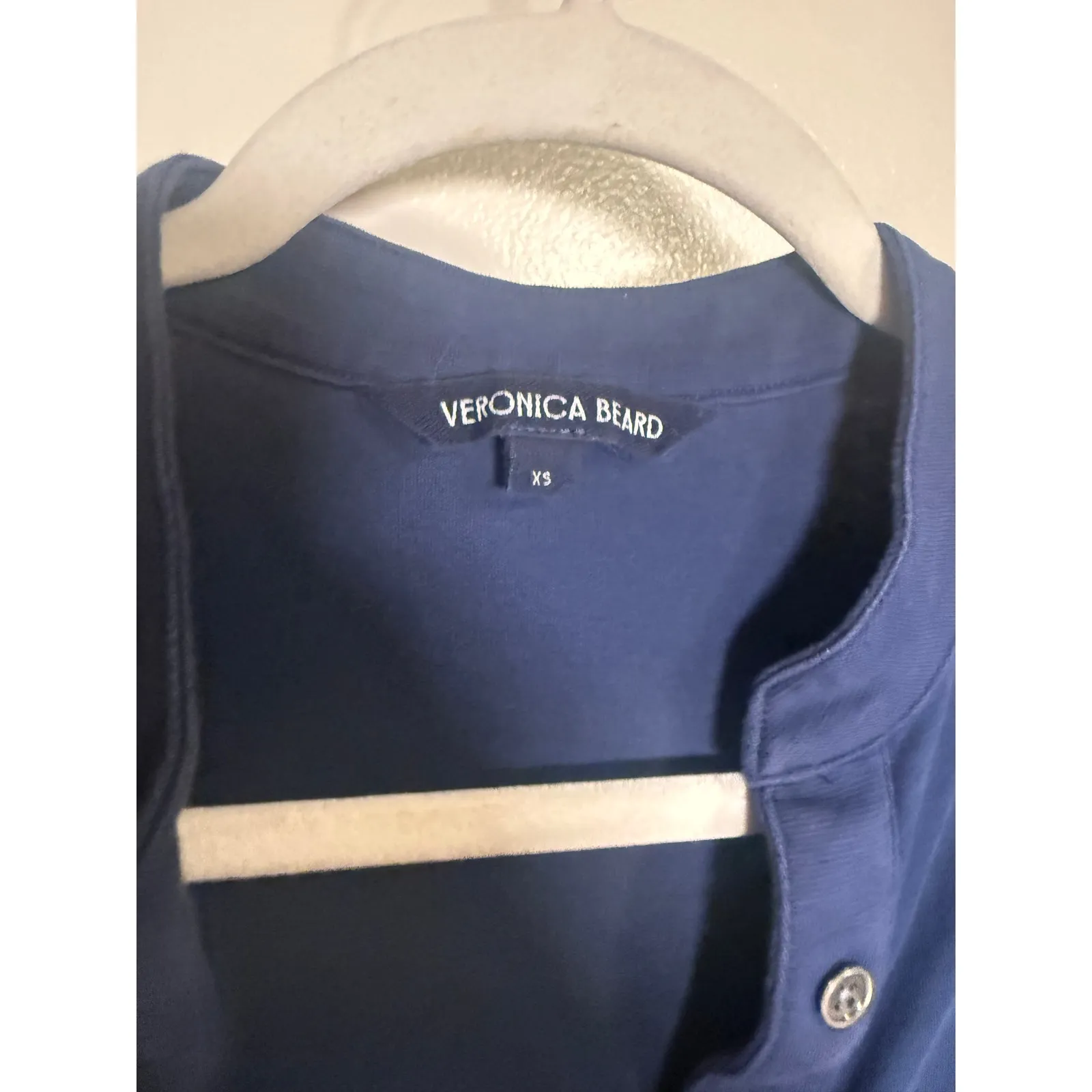 Veronica Beard Coralee Lace-Trimmed Cotton Jersey Blouse in Navy Sz. XS - Image 4