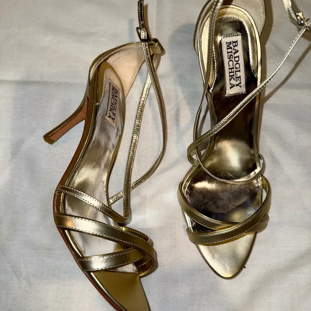 Badgley Mischka Metallic Strappy Heels - Image 2