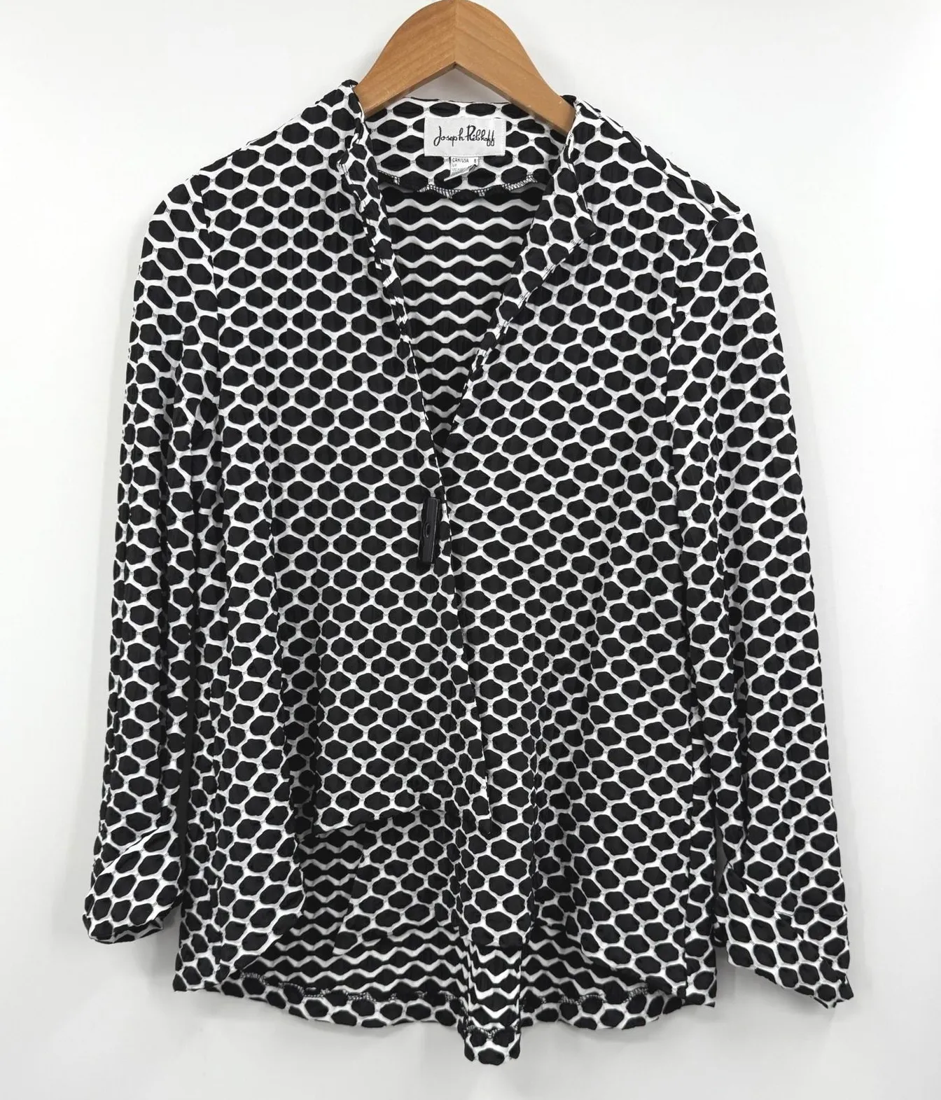 Joseph Ribkoff Sweater Black White Geometric Mesh Long Sleeve Cardigan - Image 1