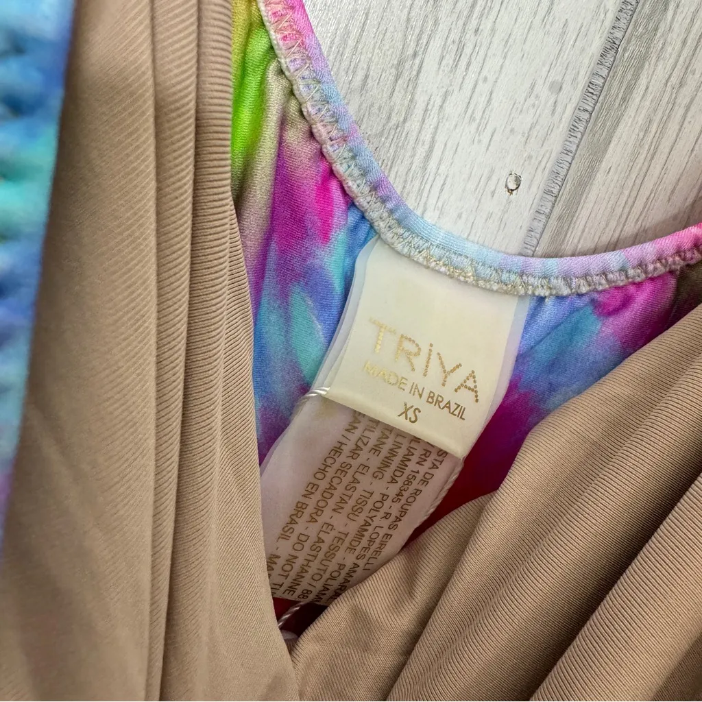 NWT Triya Maio Sereia Rainbow Tie Dye Low Scoop Back One Piece Swimsuit size XS Pink - Image 14