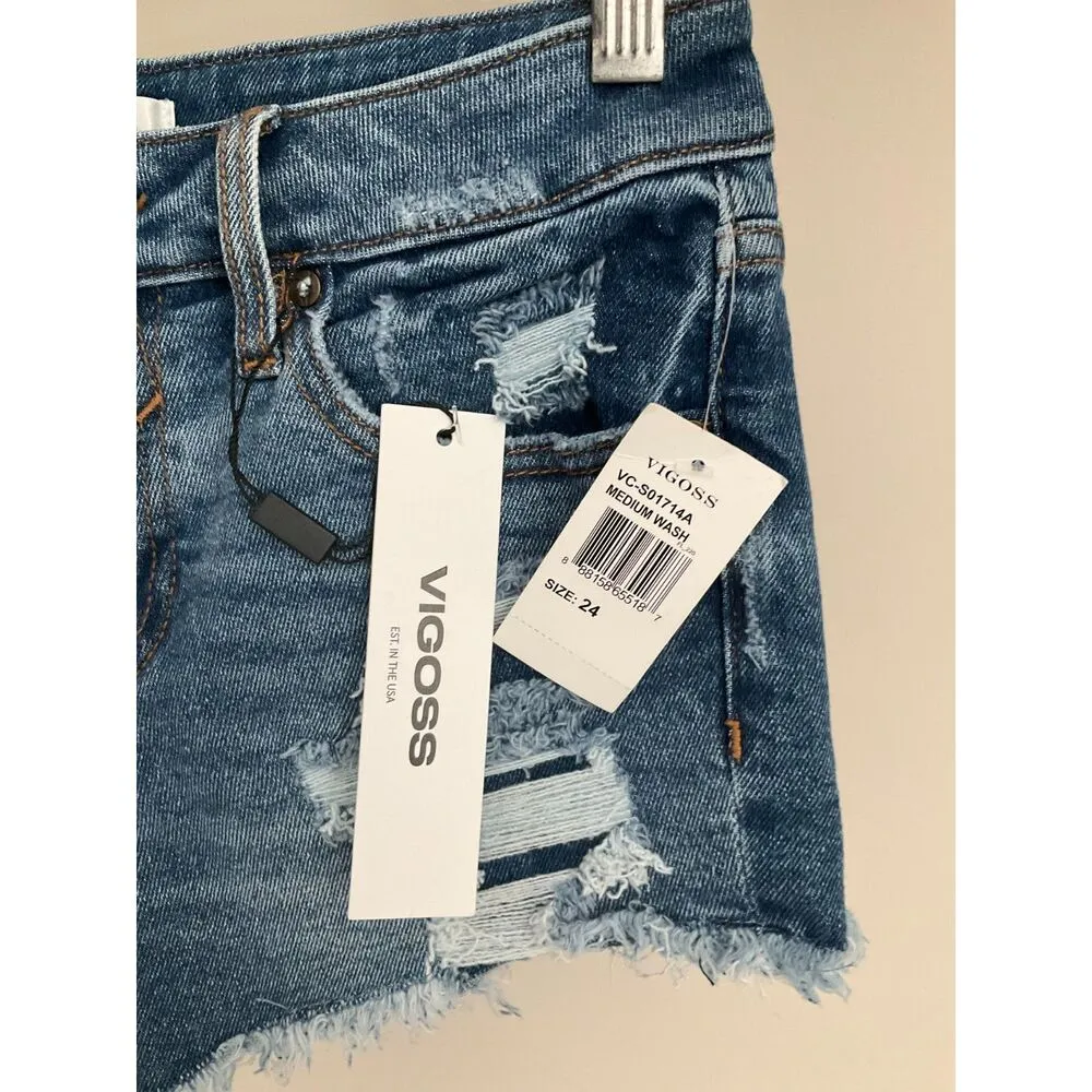 VIGOSS - Marley Denim Fray Hem - Mid Rise Short - Brand New! - Image 4