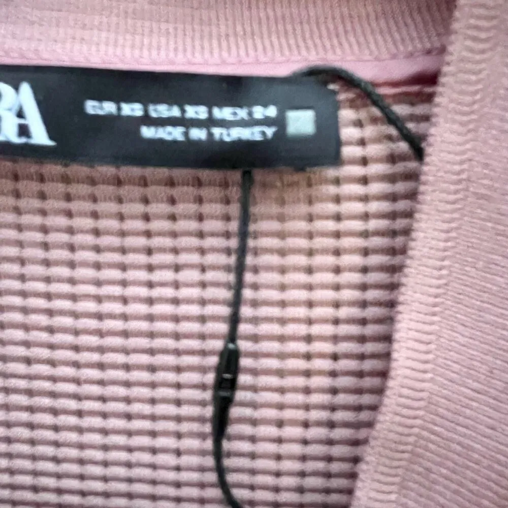 Zara textured weave lightweight bomber blush pink jacket XS - Image 5