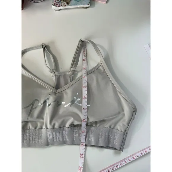 PINK Ultimate Lightly Lined Sports‎ Bra - Gray with Pink Logo, Size Small, EUC - Image 7