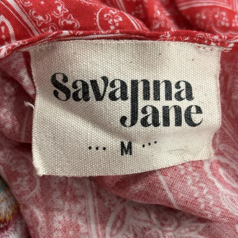 Savannah Jane Size M Red Floral Embroidered Bandana Top Boho Gypsy Festival Size M - Image 3
