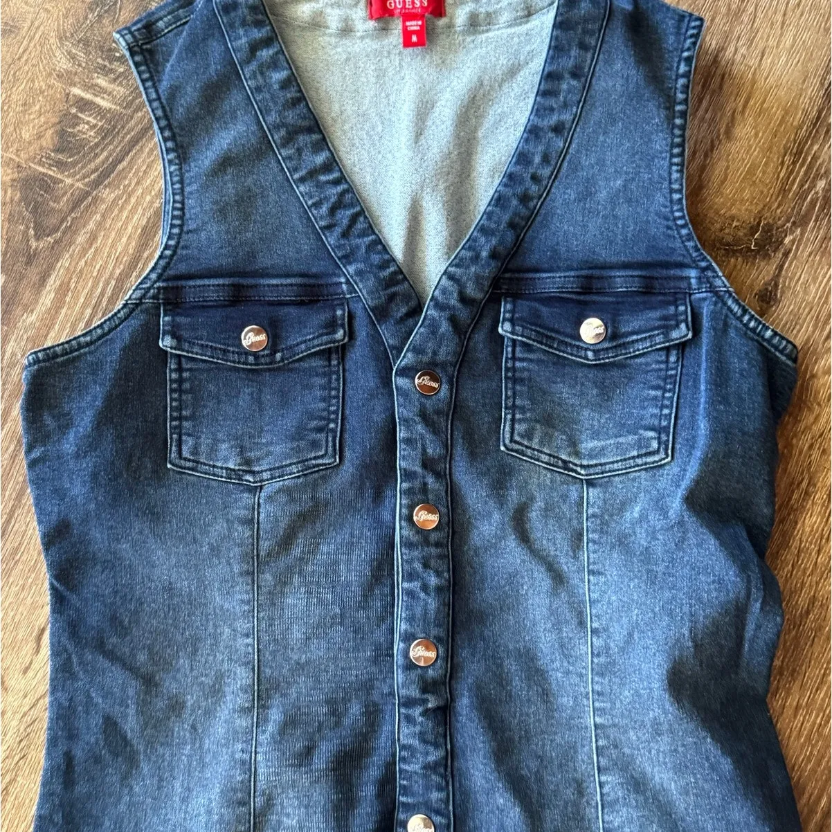 Guess  Denim Blue Jean Button Down Dress Size Medium - Image 4