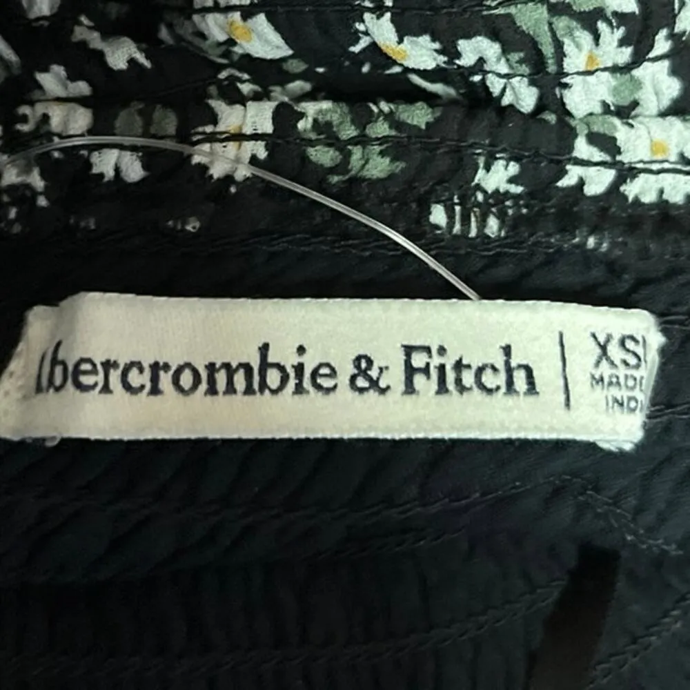 Abercrombie & Fitch Black Floral Sleeveless Smocked Slit Midi A-line Dress Sz XS - Image 5