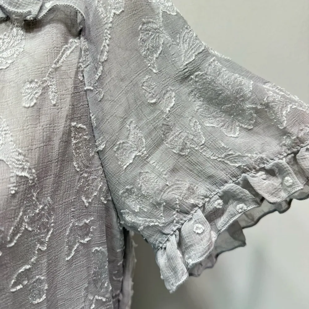 POL Silver Gray Sheer Swiss Dot Floral Lace Babydoll Top Frills Ruffles Fairy - Image 10