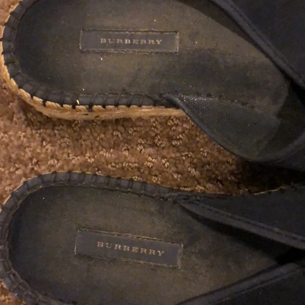 BURBERRY Black Espadrille Low Wedge Slide Sandals Size 8 - Image 3