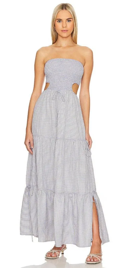 Rays for Days Kelle Cut Out Maxi Dress Coastal Cool Gingham Womens Size Medium Blue - Image 1