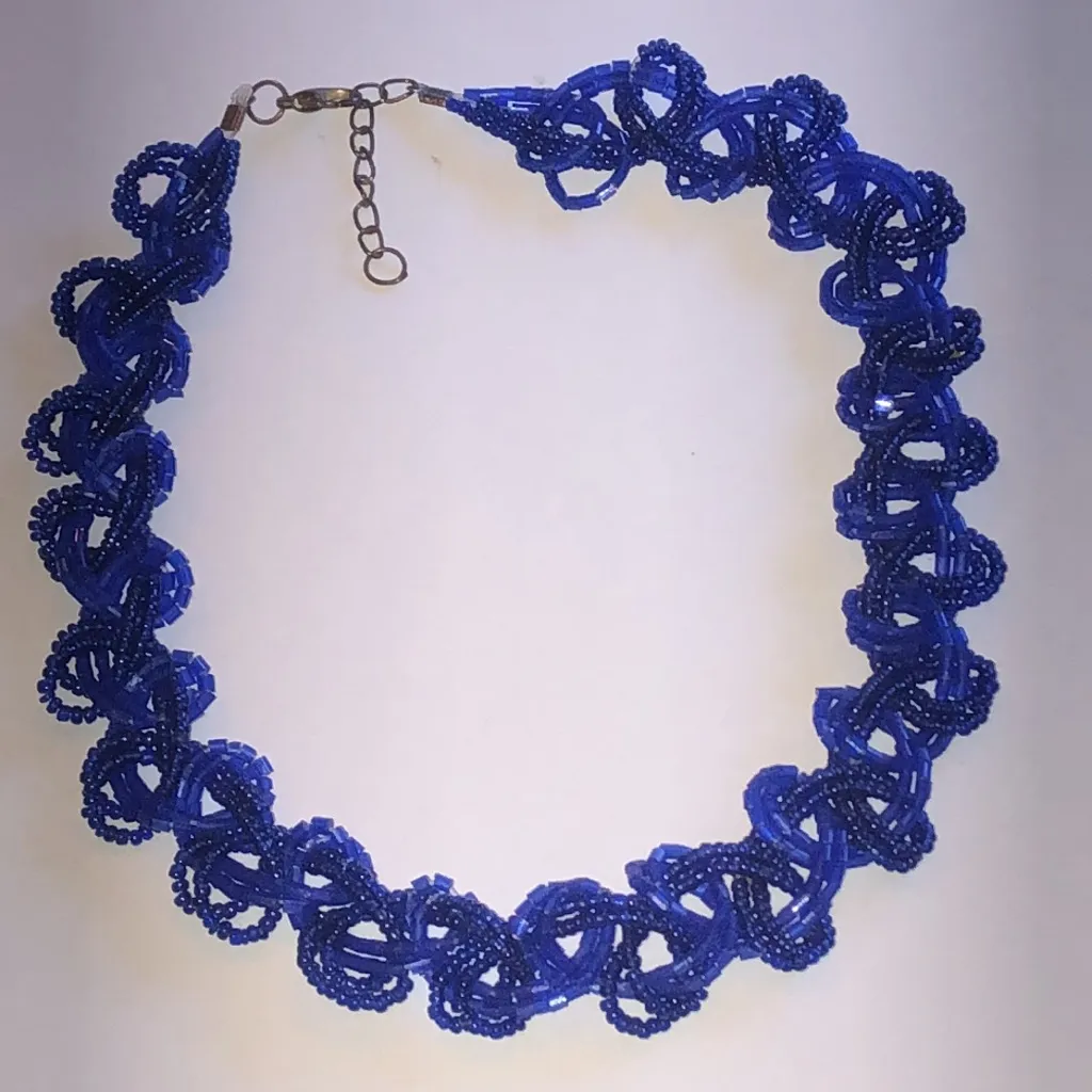 Elegant Blue Braided Seed Bead Beaded Boho Necklace - Image 3